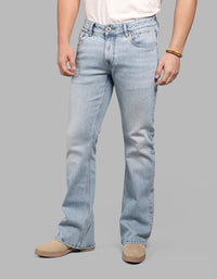 LT BLUE 5 Pocket Mid Rise Loose Boot Leg Stretch Jeans