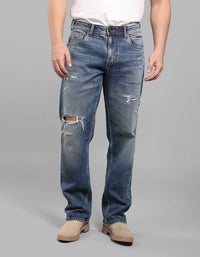 Med Blue 5 Pocket Midrise, Comfort And Straight Fit Stretch Jeans