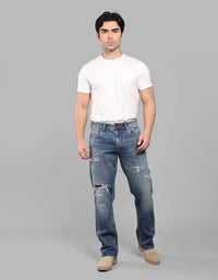 Med Blue 5 Pocket Midrise, Comfort And Straight Fit Stretch Jeans