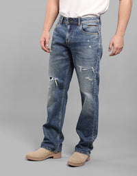 Med Blue 5 Pocket Midrise, Comfort And Straight Fit Stretch Jeans