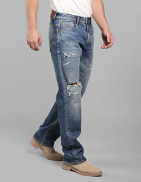 Med Blue Midrise, Comfort And Straight Crop Length Stretch Jeans