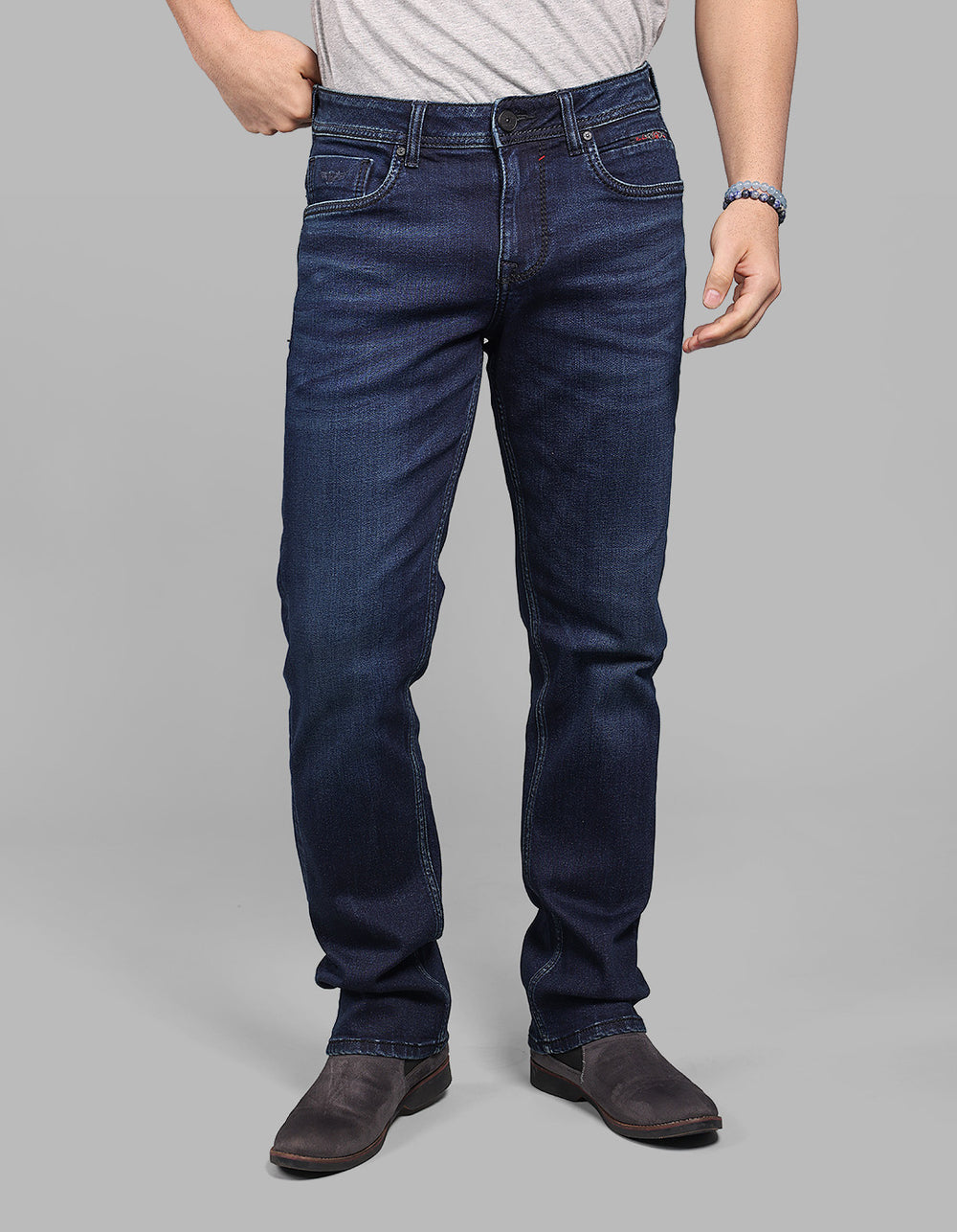Dk Blue 5 Pocket Midrise, Comfort And Straight Fit Stretch Jeans