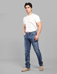 Med Blue 5 Pocket Midrise, Comfort And Straight Fit Stretch Jeans