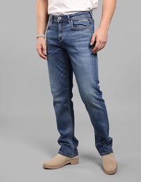 Med Blue 5 Pocket Midrise, Comfort And Straight Fit Stretch Jeans