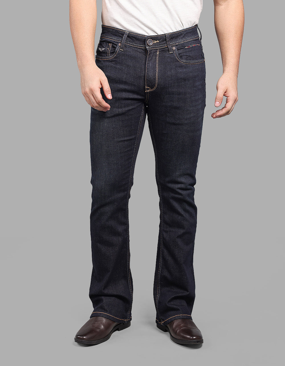 DK BLUE 5 Pocket Mid Rise Loose Boot Leg Stretch Jeans