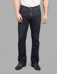 DK BLUE 5 Pocket Mid Rise Loose Boot Leg Stretch Jeans