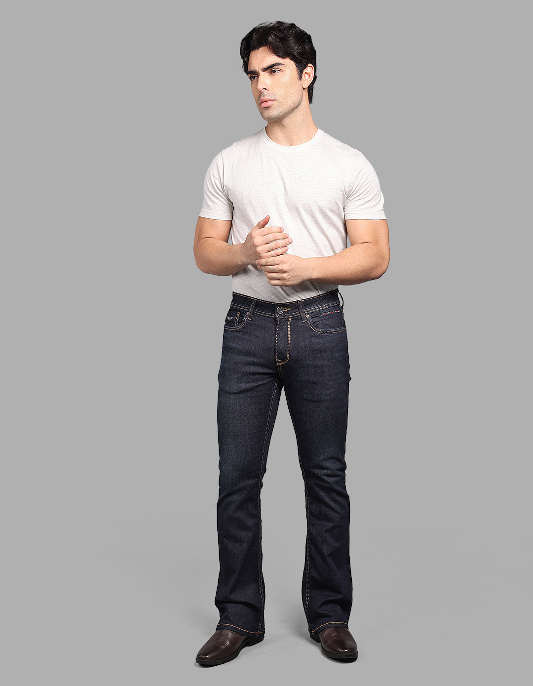 DK BLUE 5 Pocket Mid Rise Loose Boot Leg Stretch Jeans