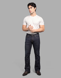 DK BLUE 5 Pocket Mid Rise Loose Boot Leg Stretch Jeans