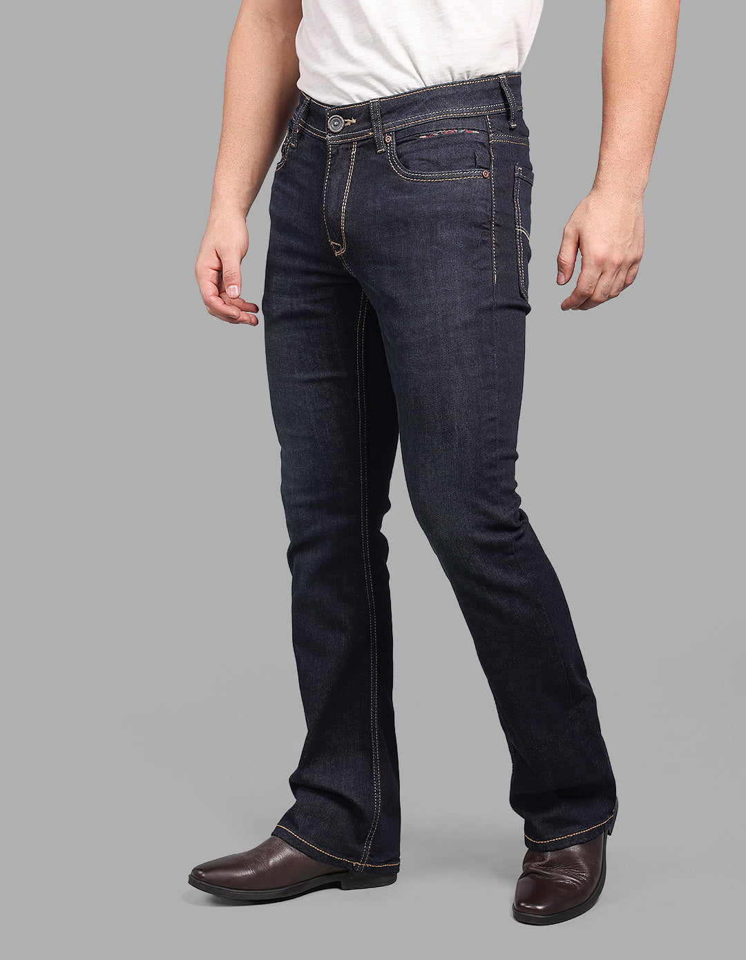 DK BLUE 5 Pocket Mid Rise Loose Boot Leg Stretch Jeans