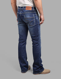 Med Blue Mid Rise Loose Boot Leg Stretch Jeans