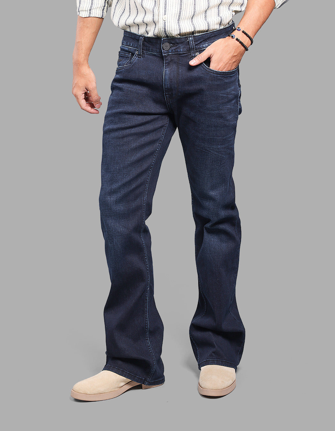 DK BLUE 5 Pocket Mid Rise Loose Boot Leg Stretch Jeans
