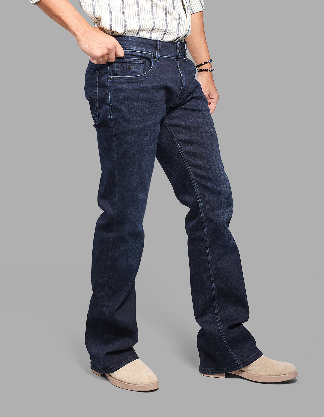 DK BLUE 5 Pocket Mid Rise Loose Boot Leg Stretch Jeans