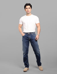 Med Blue 5 Pocket Midrise, Comfort And Straight Fit Stretch Jeans