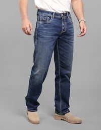 Med Blue 5 Pocket Midrise, Comfort And Straight Fit Stretch Jeans
