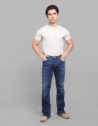 Med Blue 5 Pocket Mid Rise Loose Boot Leg Stretch Jeans