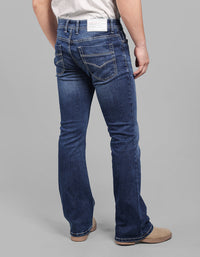 Med Blue 5 Pocket Mid Rise Loose Boot Leg Stretch Jeans