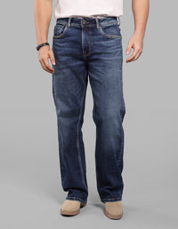 Dark Blue Midrise Loose Fit Stretch Jeans
