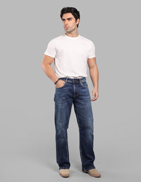 Dark Blue Midrise Loose Fit Stretch Jeans