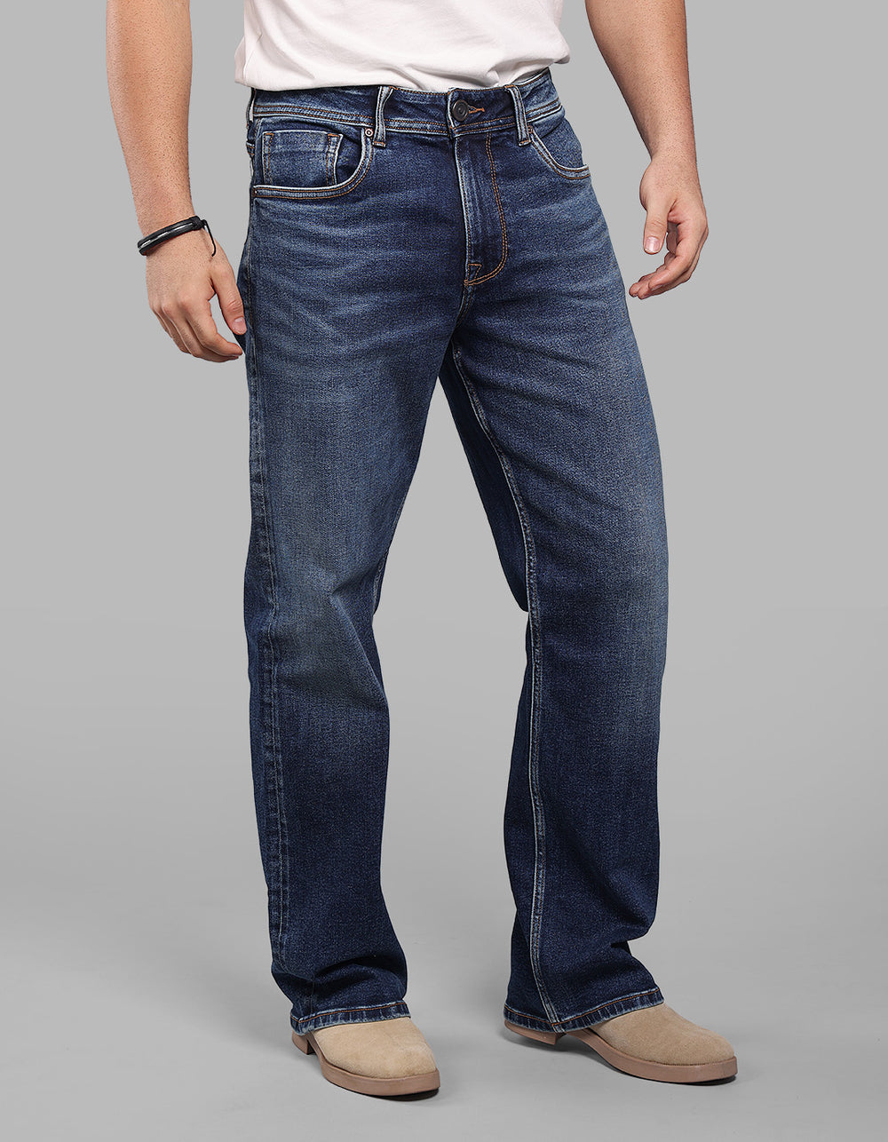 Dark Blue Midrise Loose Fit Stretch Jeans