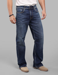 Dark Blue Midrise Loose Fit Stretch Jeans