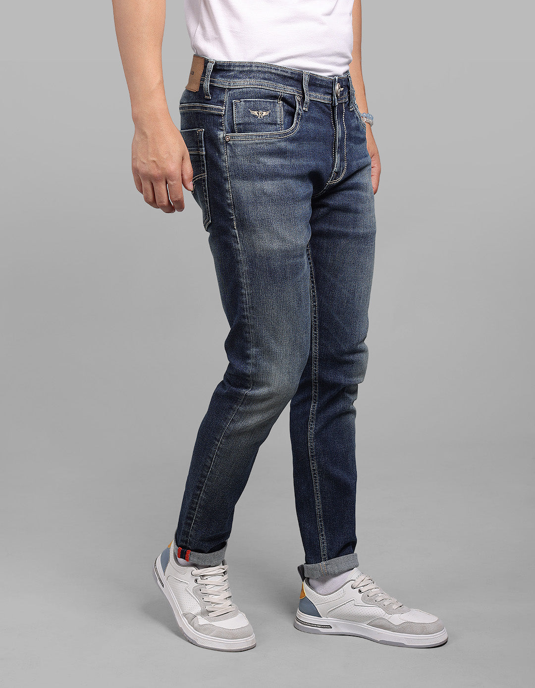 Med Blue 5 Pocket Low-Rise Ankle Length Stretch Jeans