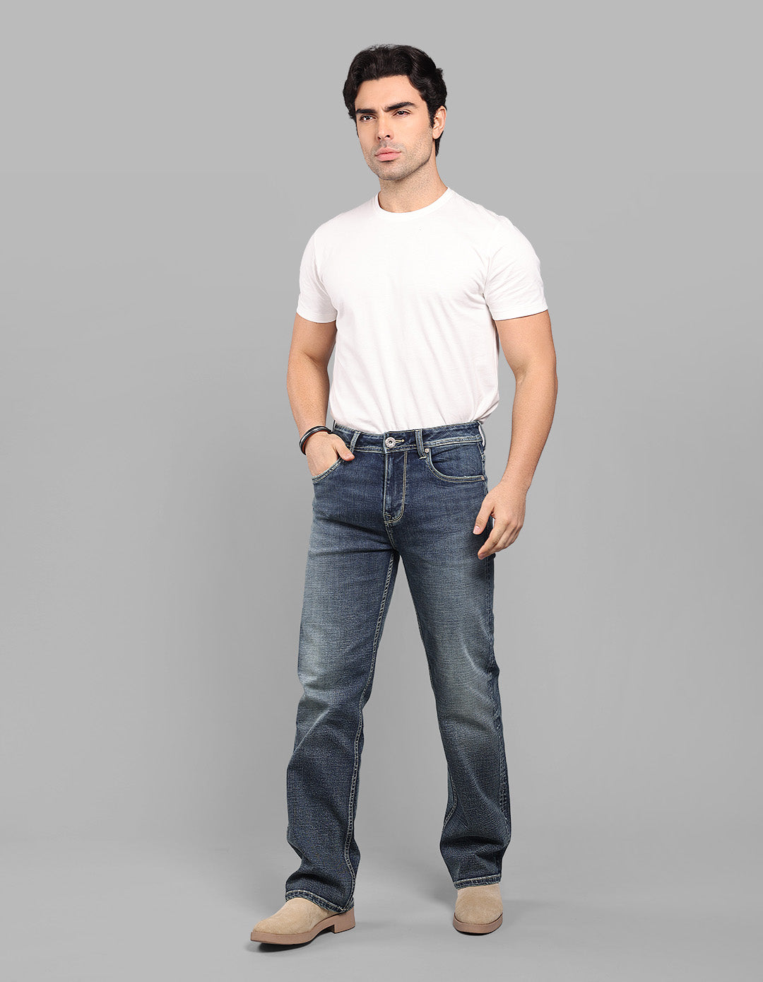 Med Blue 5 Pocket Midrise Loose Fit Stretch Jeans