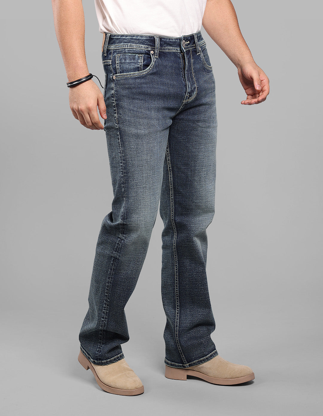 Med Blue 5 Pocket Midrise Loose Fit Stretch Jeans