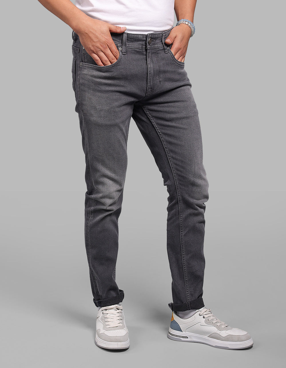 Med Grey Low-Rise Ankle Length Stretch Jeans