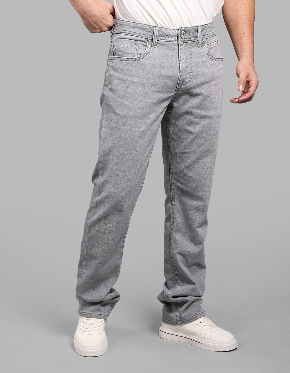 Light Grey Midrise, Comfort And Straight Fit Stretch Jeans