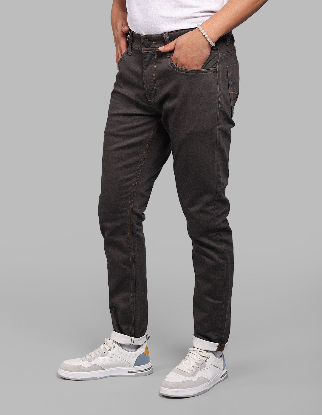 Brown 5 Pocket Low-Rise Ankle Length Stretch Jeans