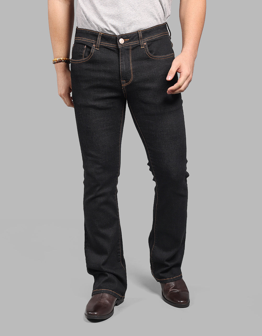 CHARCOAL 5 Pocket Mid Rise Cropped length Loose Boot Leg Stretch Jeans