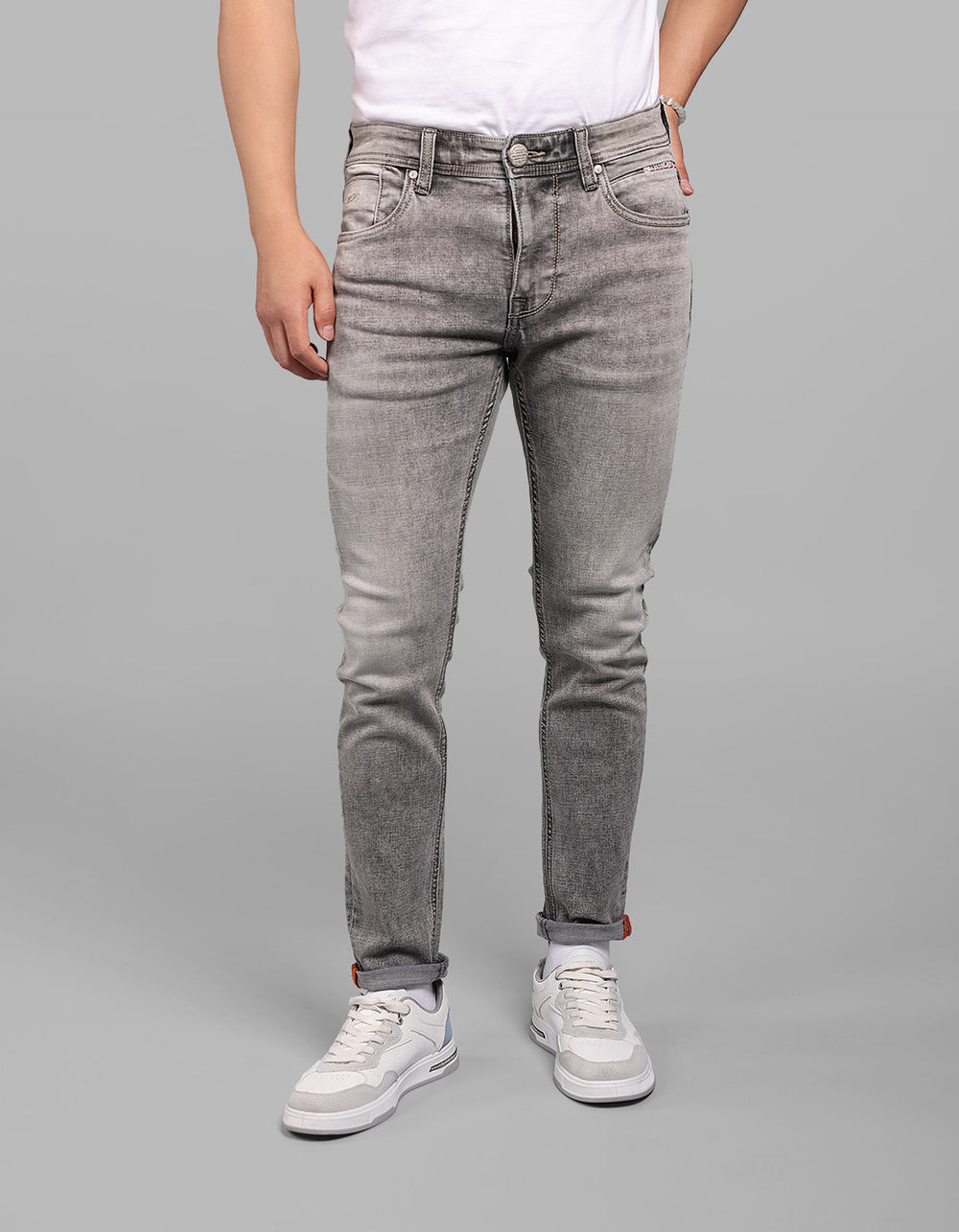 Grey 5 Pocket Low-Rise Ankle Length Stretch Jeans
