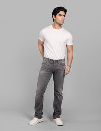 Med Grey 5 Pocket Mid-Rise Slim Straight Fit Stretch Jeans