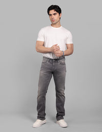 Med Grey 5 Pocket Mid-Rise Slim Straight Fit Stretch Jeans