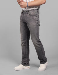 Med Grey 5 Pocket Mid-Rise Slim Straight Fit Stretch Jeans