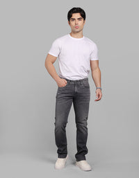 Med Grey 5 Pocket Mid-Rise Slim Straight Fit Stretch Jeans
