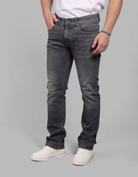 Med Grey 5 Pocket Mid-Rise Slim Straight Fit Stretch Jeans