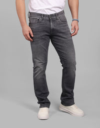 Med Grey 5 Pocket Mid-Rise Slim Straight Fit Stretch Jeans