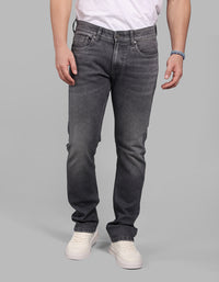 Med Grey 5 Pocket Mid-Rise Slim Straight Fit Stretch Jeans