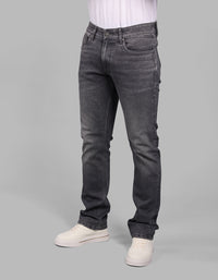 Med Grey 5 Pocket Mid-Rise Slim Straight Fit Stretch Jeans