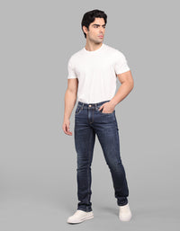 Dark Blue Mid-Rise Slim Straight Fit Stretch Jeans
