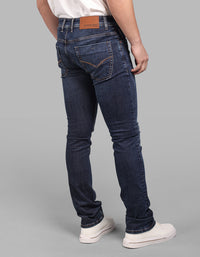 Dark Blue Mid-Rise Slim Straight Fit Stretch Jeans