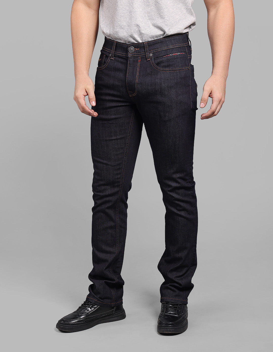 Dk Blue 5 Pocket Mid-Rise Slim Straight Fit Stretch Jeans