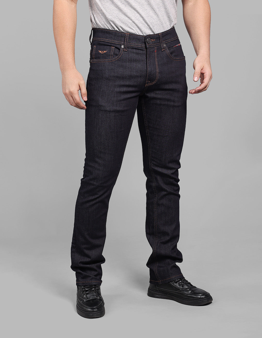 Dk Blue 5 Pocket Mid-Rise Slim Straight Fit Stretch Jeans