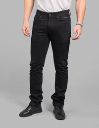Black 5 Pocket Mid-Rise Slim Straight Fit Stretch Jeans