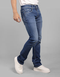Med Blue 5 Pocket Mid-Rise Slim Straight Fit Stretch Jeans