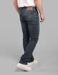 Med Blue 5 Pocket Mid-Rise Slim Straight Fit Stretch Jeans