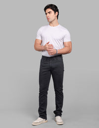 Charcoal Grey Mid-Rise Slim Straight Fit Stretch Jeans