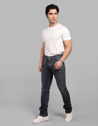 Grey Mid-Rise Slim Straight Fit Stretch Jeans