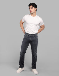Grey Mid-Rise Slim Straight Fit Stretch Jeans